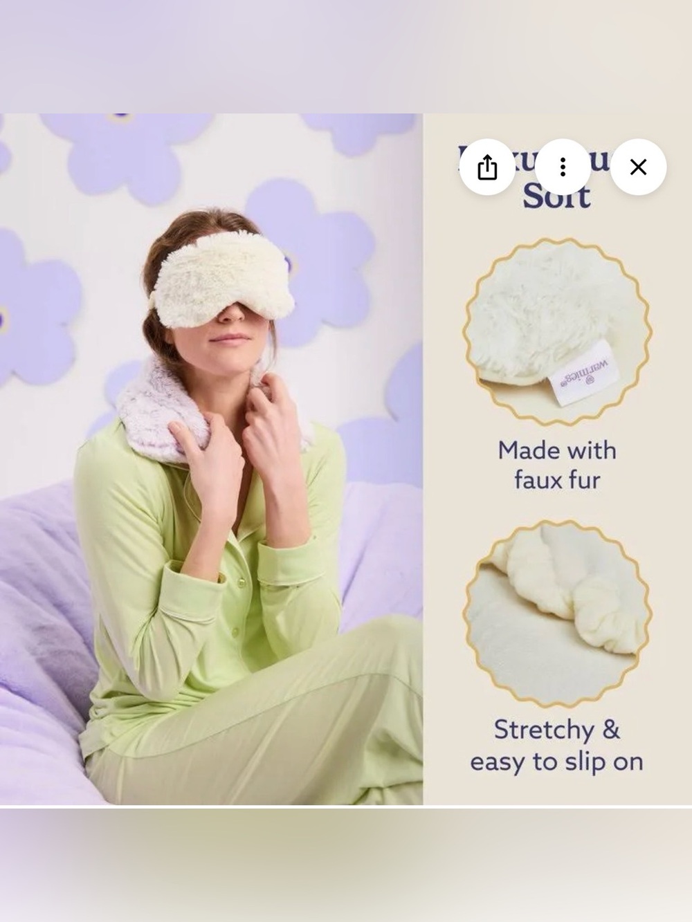 BNWT Plush Faux Fur Sleep Mask Microwaveable - Cream